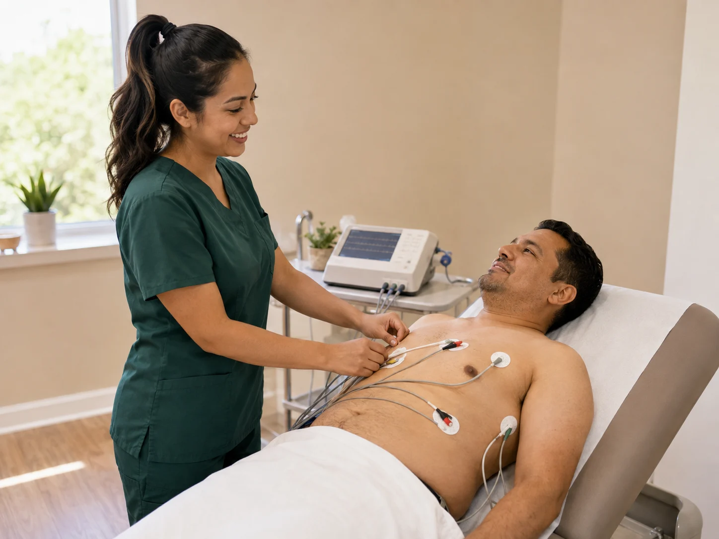 Clinician placing EKG electrodes on a patient